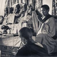 (16786_pr-3.psd) Rinpoche teaching during the fourth course, Kopan Monastery, 1973. Anila Ann is in the foreground.