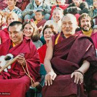 (16937_pr-3.jpg) Lama Zopa Rinpoche and Lama Yeshe in group photo for16th Kopan Meditation Course, Fall, Kopan Monastery, Nepal, 1983.