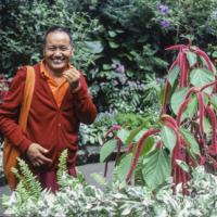 Lama Yeshe in Vancouver botanical gardens, 1978. Photo courtesy Pam Cowan.