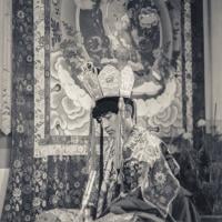 Lama Zopa Rinpoche in ceremonial dress, Heruka initiation, Manjushri Institute, 1978. Photo by Brian Beresford.