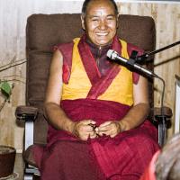 Click to view in our Image Gallery (17110_ng.TIF) Lama Yeshe was invited to Sweden for one week in September 1983. Here at Etnografiska Museet in Stockholm he gave a public teaching on Death, Intermediate State and Rebirth. Photos by Holger Hjorth.