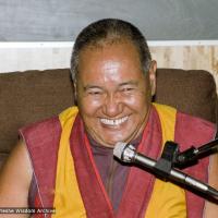 Click to view in our Image Gallery (17117_ng.TIF) Lama Yeshe was invited to Sweden for one week in September 1983. Here at Etnografiska Museet in Stockholm he gave a public teaching on Death, Intermediate State and Rebirth. Photos by Holger Hjorth.