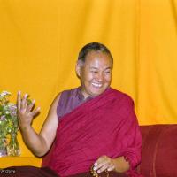 Click to view in our Image Gallery (17152_ng.TIF) Over one weekend at Barnens O on Vaddo in September of 1983, Lama Yeshe gave a meditation course which later was published in English called "Light of Dharma", translated into Swedish as "Lamas ljus". Photos by Holger Hjorth. You can read a transcript here: http://www.lamayeshe.com/index.php?sect=article&id=719