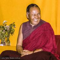 Click to view in our Image Gallery (17159_ng.TIF) Over one weekend at Barnens O on Vaddo in September of 1983, Lama Yeshe gave a meditation course which later was published in English called "Light of Dharma", translated into Swedish as "Lamas ljus". Photos by Holger Hjorth. You can read a transcript here: http://www.lamayeshe.com/index.php?sect=article&id=719