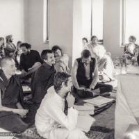 (18756_pr-3.jpg) Third Kopan Meditation course, fall, 1972. Photo includes Lama Zopa Rinpoche, Piero Cerri, Steve Malasky (Steve Pearl), Nick Ribush, and Luca Corona.