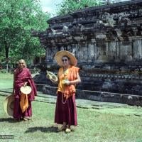 (22386_ng.tif) Lama Yeshe and Lama Zopa Rinpoche at Borobodur, Java, 1979.