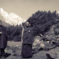 (15076_ng-3.psd) Lama Yeshe and Lama Zopa Rinpoche near Lawudo Retreat Center, 1970. Photo by Terry Clifford.