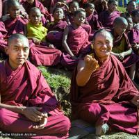 (22823_ng.tif) Lama Zopa Rinpoche and Lama Yeshe at the 12th Meditation Course, Kopan Monastery, 1979. Ina Van Delden (photographer)