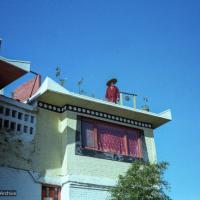 (22827_ng.tif) Lama Yeshe on the rooftop at Kopan Monastery, Nepal, 1979. Ina Van Delden (photographer)