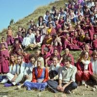 (22839_ng.jpg) 12th Meditation Course at Kopan Monastery, Nepal, group photo, 1979. Four couples, shown here, were married after the course. Ina Van Delden (photographer)