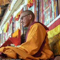 (22845_ng.tif) Lama Zopa Rinpoche teaching at the 12th Meditation Course at Kopan Monastery, Nepal, 1979. Ina Van Delden (photographer)