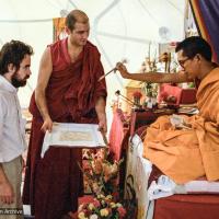 (23050_ng-3.tif) Lama Zopa Rinpoche, Basili Lorca, Piero Cerri, Alberto Vignoli, Alicante, Spain, 1981.