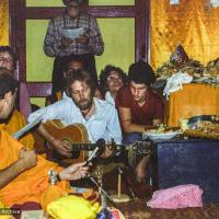 (23437_ng-3.tif) Songs from students and sangha during long life puja for Lama Yeshe, Tushita Retreat Centre, Dharamsala, India, 1982. Dan Laine (photographer)