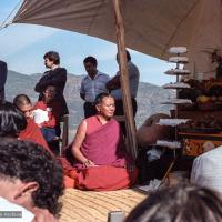 (25033_ng.TIF) Lama Yeshe and Geshe Losang Tsultrim at O Sel Ling. In September of 1982, H.H. Dalai Lama visited this retreat center that the lamas had just set up in Bubion, a small town near the Alpujarra mountains near Granada, Spain. At the end of His Holiness teaching he named the center O Sel Ling. Photo by Pablo Giralt de Arquer.