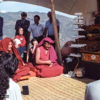 (25102_ng.TIF) Lama Yeshe and Geshe Losang Tsultrim at O Sel Ling. In September of 1982, H.H. Dalai Lama visited this retreat center that the lamas had just set up in Bubion, a small town near the Alpujarra mountains near Granada, Spain. At the end of His Holiness teaching he named the center O Sel Ling. Photo by Pablo Giralt de Arquer.