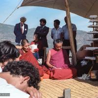 Click to view in our Image Gallery (25106_ng.TIF) Lama Yeshe and Geshe Losang Tsultrim at O Sel Ling. In September of 1982, H.H. Dalai Lama visited this retreat center that the lamas had just set up in Bubion, a small town near the Alpujarra mountains near Granada, Spain. At the end of His Holiness teaching he named the center O Sel Ling. Photo by Pablo Giralt de Arquer.