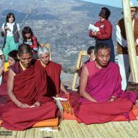 (25308_ng.TIF) Lama Yeshe and Geshe Losang Tsultrim at O Sel Ling. In September of 1982, H.H. Dalai Lama visited this retreat center that the lamas had just set up in Bubion, a small town near the Alpujarra mountains near Granada, Spain. At the end of His Holiness teaching he named the center O Sel Ling. Photo by Pablo Giralt de Arquer.