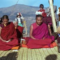 (25314_ng.TIF) Lama Yeshe and Geshe Losang Tsultrim at O Sel Ling. In September of 1982, H.H. Dalai Lama visited this retreat center that the lamas had just set up in Bubion, a small town near the Alpujarra mountains near Granada, Spain. At the end of His Holiness teaching he named the center O Sel Ling. Photo by Pablo Giralt de Arquer.