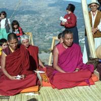 (25317_ng.TIF) Lama Yeshe and Geshe Losang Tsultrim at O Sel Ling. In September of 1982, H.H. Dalai Lama visited this retreat center that the lamas had just set up in Bubion, a small town near the Alpujarra mountains near Granada, Spain. At the end of His Holiness teaching he named the center O Sel Ling. Photo by Pablo Giralt de Arquer.