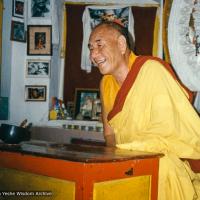 Geshe Lama Konchog at the Vajrasattva retreat following Lama’s cremation. Chenrezig Gompa, Kopan Monastery, Nepal, 1984