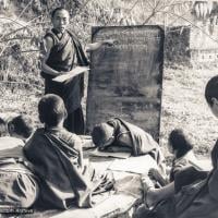 (32832_pr-3.tif) Geshe Doga teaching Mount Everest Center students, Kopan Monastery, Nepal, 1980.