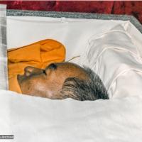 Click to view in our Image Gallery (33282_pr-3.psd) Lama Yeshe in his casket before the cremation, Vajrapani Institute, Boulder Creek, California, 1984. Ricardo de Aratanha (photographer)