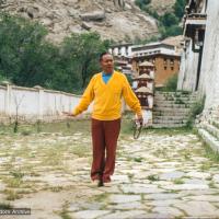 (34769_sl-3.tif) Lama Yeshe at the site of his old room at Sera, Tibet, 1982