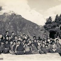 Mount Everest Center students at Lawudo Retreat Center, Nepal, 1973. Lama Yeshe sent photos of the MEC students all around the world and also took photos with him on tour in an attempt to raise funds for them. "Mummy" Max Mathews had a photo taken of each of them and had a group photo made into a poster. Photo by Nick Ribush.