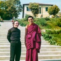 (35722_pr-3.psd) Lama Zopa Rinpoche with priest (possibly Padre Yentli), Eupilio, Italy, 1975. Courtesy Collection of Istituto Lama Tzong Khapa.