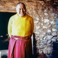 (38090_pr-3.psd) Lama Yeshe in the Lawudo kitchen, Lawudo Retreat Center, Nepal, 1981. Dean Alper (donor)