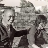 (39324_ng-3.tif) Lama Yeshe with Jampa Trinley's daughter, Tsen-la Tuladhar, Kopan Monastery, 1978.