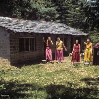 (39329_sl-3.jpg) Finishing touches during the construction of the Inji Gompa, a practice place built by and for the Western monks and nuns, Dharamsala, 1976.