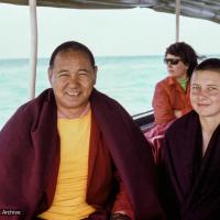 (39360_ng-3.jpg) Lama Yeshe and Yeshe Khadro (Marie Obst), Heron Island, Australia, 1977