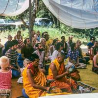 (39388_sl-3.psd) Lama Zopa Rinpoche and Lama Yeshe doing puja at the teachings of Zong Rinpoche at Vajrapani Institute, California, 1978.