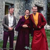 (39396_sl-3.tif) Harvey Horrocks, Nicole Couture (Kedge), and Peter Kedge, Manjushri Institute, England, 1978.