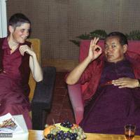 (39402_ng-3.tif) TY (Thubten Yeshe - Augusta Alexander) and Lama Yeshe  at Manjushri Institute, England, 1982.