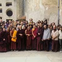 (39409_sl-3.jpg) Saint-Maximin-la-Sainte-Baume group including Zong Rinpoche, Lama Yeshe, Lama Zopa Rinpoche, Piero Cerri, and Nicole Couture, France, 1978.