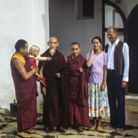 (39414_sl-3.jpg) Lama Yeshe is holding Daniel Tilopa Van Pallandt, child of Frederik van Pallandt, with Zong Rinpoche, Lama Zopa Rinpoche, Maria and Frederick, Ibiza, Spain, 1978.