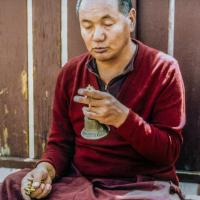 (39469_pr-3.psd) Lama Yeshe doing puja at Pyramid Lake after the Grizzly Lodge Course, 1980.  Carol Fields (donor)