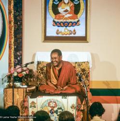 (05713_ng.JPG) Lama Yeshe teaching at Manjushri Institute, England, 1982. LYWA collection.