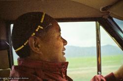 (08315_ng-3.psd) Lama Yeshe driving to Reno with Anila Ann and  John Feuille, 1980.