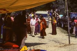 (10024_sl.JPG) Lama Zopa Rinpoche leading the procession to the cremation of Lama Yeshe at Vajrapani Institute, California in March of 1984. Photo by Ricardo de Aratanha.