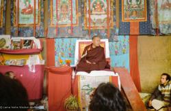 (10236_ng.JPG) Lama Yeshe giving final teaching at Kopan Monastery, Nepal, 1983. Photo by Wendy Finster.