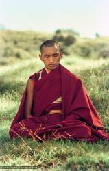 (10481_ng.JPG) Lama Zopa Rinpoche in meditation, 1975. On Saka Dawa (the celebration of Buddha's birth, enlightenment, and death), Lama Yeshe asked everyone to come outside after a Guru Puja for a meditation on the hill behind the gompa. Chenrezig Institute, Australia, May 25, 1975. Photo by Wendy Finster.