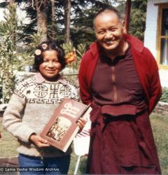 (10527_ud-3.psd) Lama Yeshe with Jhamba Dolkar (Lama's "daughter" at TCV), Tushita Retreat Centre, Dharamsala, India, 1982.