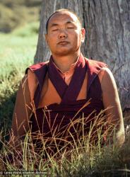 (11709_ng.JPG) Lama Yeshe in meditation, 1975. On Saka Dawa (the celebration of Buddha's birth, enlightenment, and death), Lama Yeshe asked everyone to come outside after a Guru Puja for a meditation on the hill behind the gompa. Chenrezig Institute, Australia, May 25, 1975. Photo by Wendy Finster.