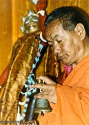 (13403_pr-2.psd) Lama Yeshe with ritual implements, Tushita Meditation Centre, Dharamsala, India, 1983. Michelle le Dimna (photographer)