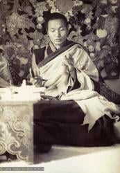 (15064_pr-2.psd) Lama Yeshe doing puja (spiritual practice) in the "old gompa" (shrineroom), Kopan Monastery, 1970.