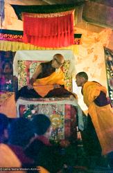 (15475_ng.psd) In April of 1974, H. H. Zong Rinpoche, a senior lama and teacher for Lama Yeshe, visited Kopan Monastery, Nepal, in time to give teachings during the last week of the Sixth Meditation Course. Photo includes Lama Yeshe on the right.