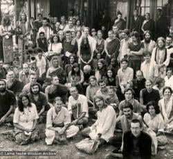 (15567_pr-2.psd) Photo from a course at Tushita Retreat Centre, Dharamsala, India, in June of 1975, taught by Geshe Rabten and translated by Gonsar Tulku. Geshe Rabten is seated and Gonsar Tulku is standing to the right of him. Many of Lama's students are in the group including Ursula Bernis, Steve Malasky (Steve Pearl), Massimo Corona, and Piero Cerri. Photo by Dan Laine.